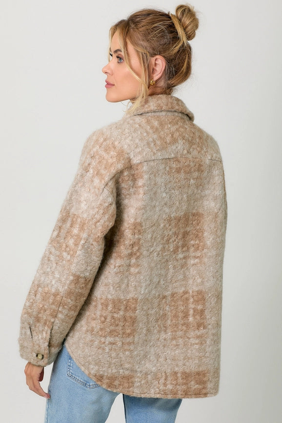 Plaid Button Down Shacket Milk Tea-Jacket-Mystree-S-Milk Tea-Urbanheer