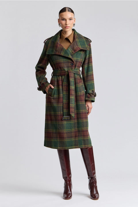 Plaid Faux Wool Utility Trench Coat