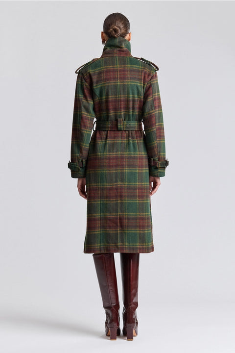 Plaid Faux Wool Utility Trench Coat
