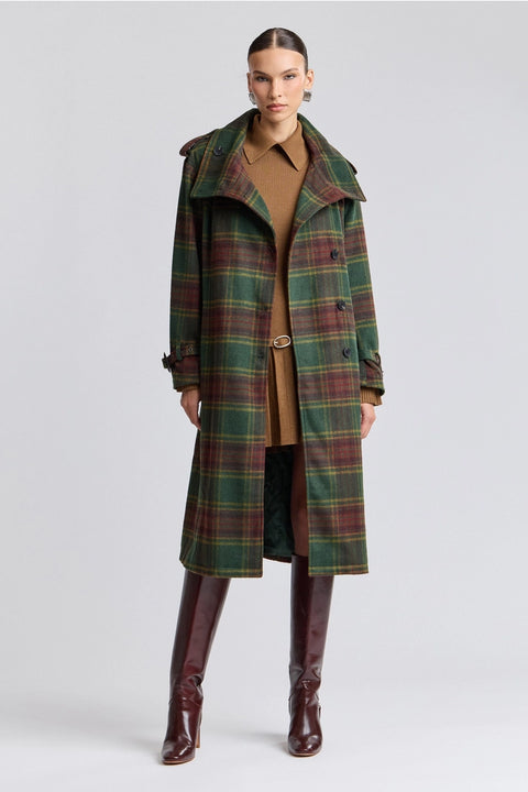 Plaid Faux Wool Utility Trench Coat