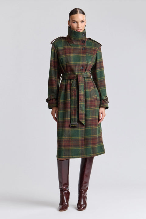 Plaid Faux Wool Utility Trench Coat