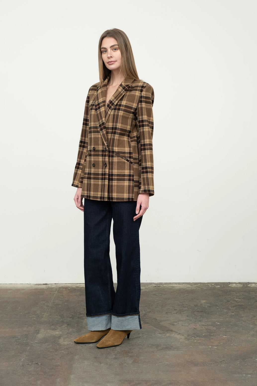 Plaid Mid-Length Button Front Jacket
