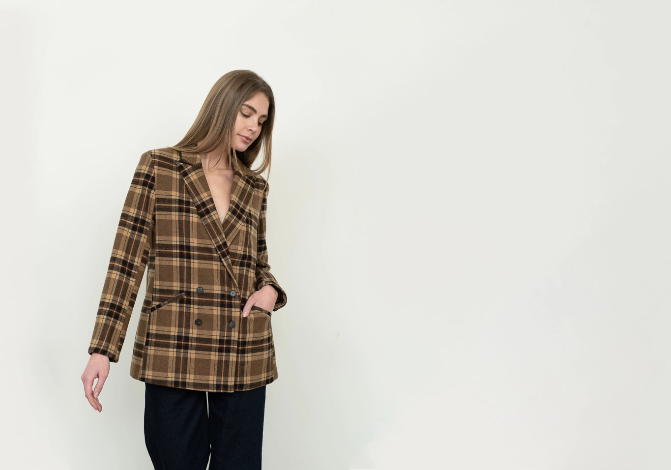 Plaid Mid-Length Button Front Jacket