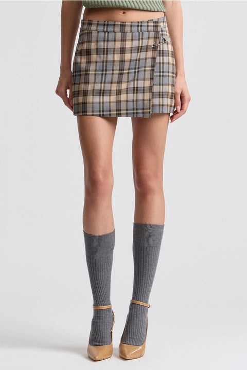 Plaid Mid-Rise Wrap Skort
