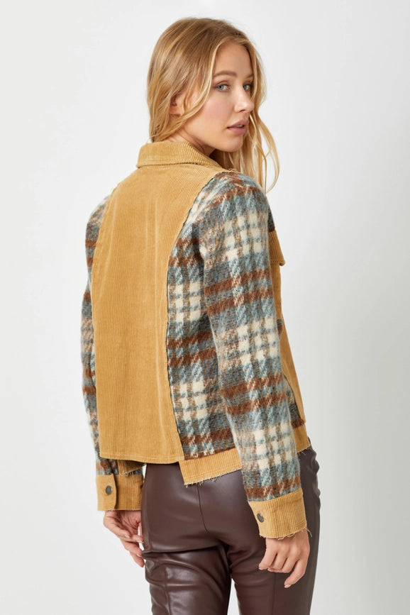 Plaid Sleeve Corduroy Jacket Camel-Jacket-Mystree-S-Camel-Urbanheer