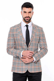 Plaid Slim-Fit Orange Black Men Blazer-Blazer-Wessi-36-Anthracite-Urbanheer