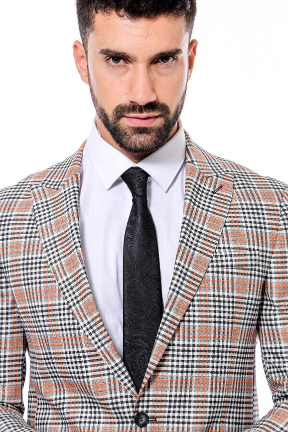 Plaid Slim-Fit Orange Black Men Blazer-Blazer-Wessi-36-Anthracite-Urbanheer