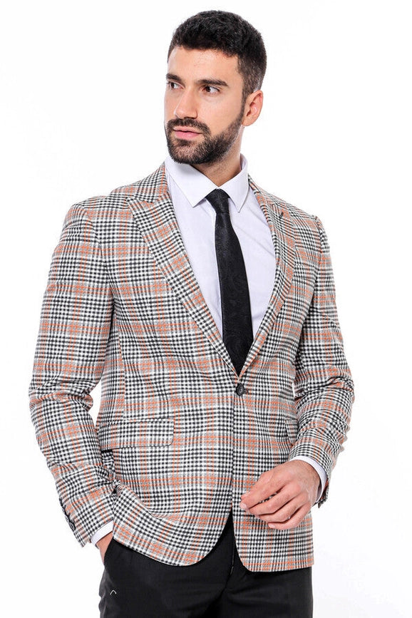 Plaid Slim-Fit Orange Black Men Blazer-Blazer-Wessi-36-Anthracite-Urbanheer