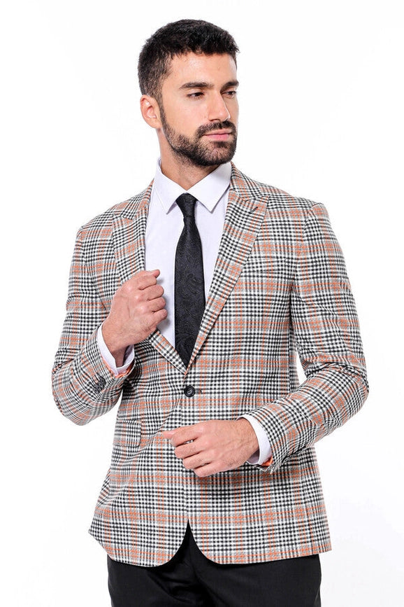 Plaid Slim-Fit Orange Black Men Blazer-Blazer-Wessi-36-Anthracite-Urbanheer