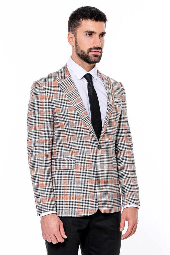 Plaid Slim-Fit Orange Black Men Blazer-Blazer-Wessi-36-Anthracite-Urbanheer