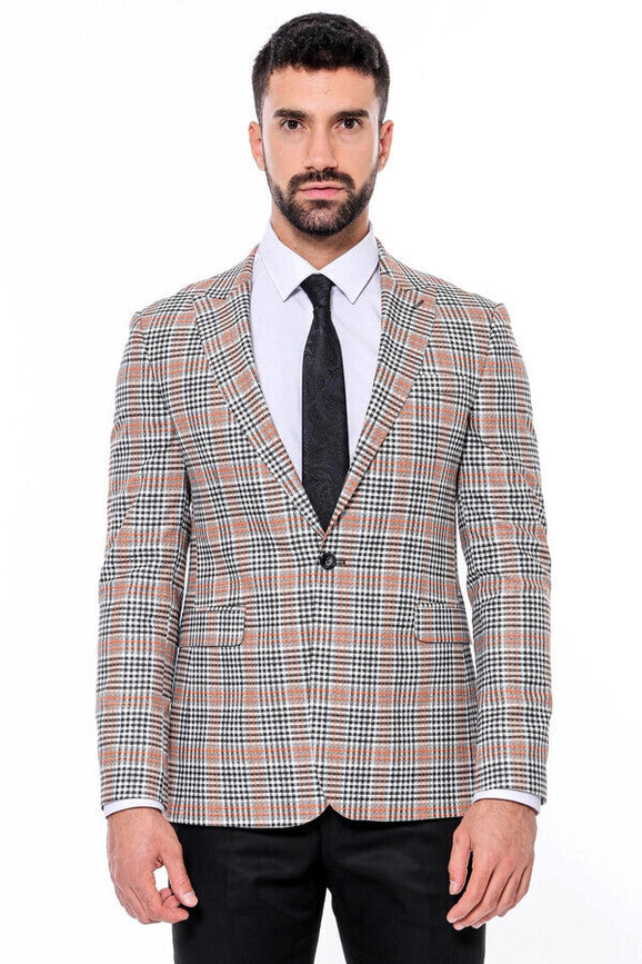 Plaid Slim-Fit Orange Black Men Blazer-Blazer-Wessi-36-Anthracite-Urbanheer