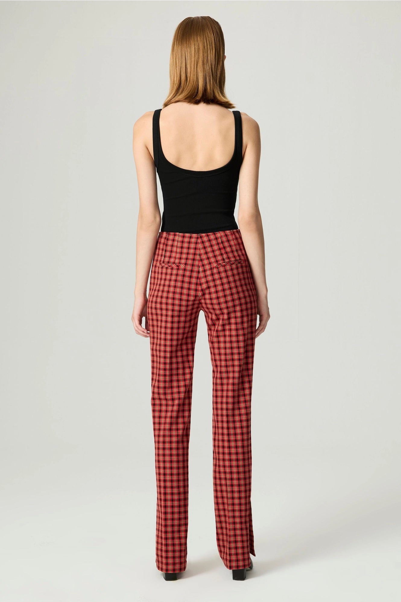 Plaid Slit-Hem Pants