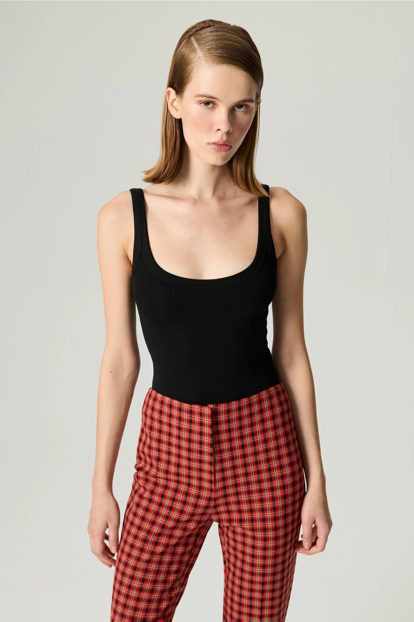 Plaid Slit-Hem Pants