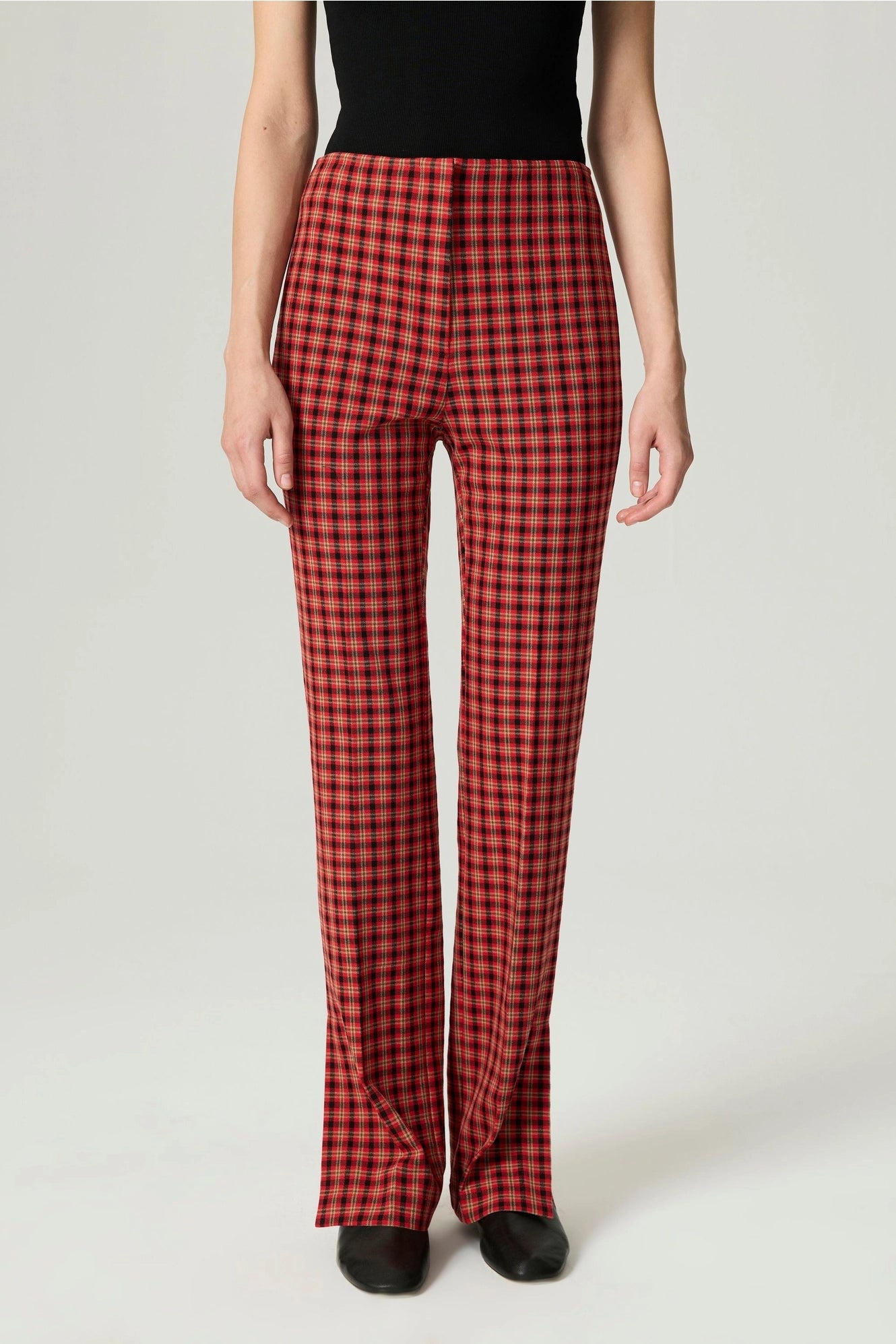 Plaid Slit-Hem Pants