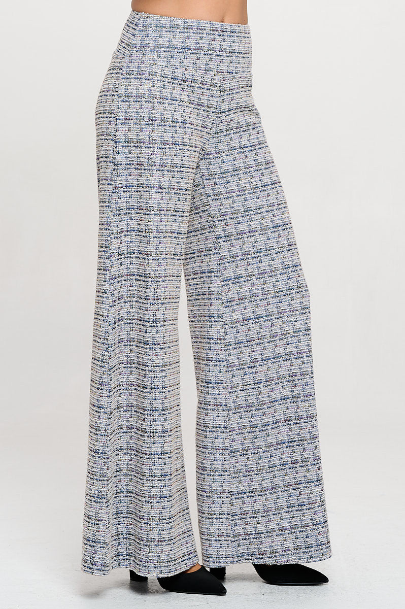 Plaid Tweed Knit with Wide Leg Pants-Pants-Reneecollection-Small-BLUE-Urbanheer