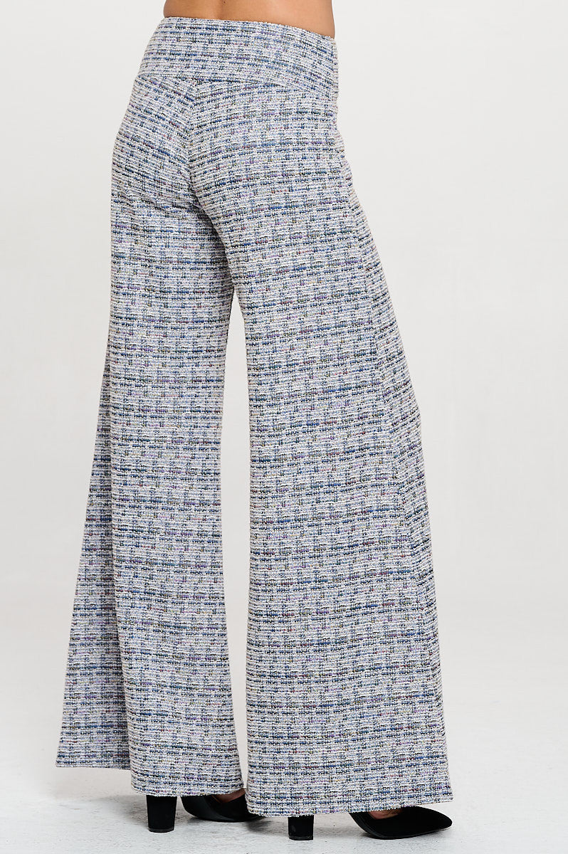 Plaid Tweed Knit with Wide Leg Pants-Pants-Reneecollection-Small-BLUE-Urbanheer