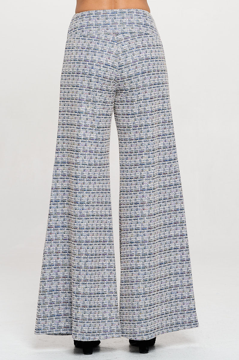 Plaid Tweed Knit with Wide Leg Pants-Pants-Reneecollection-Small-BLUE-Urbanheer