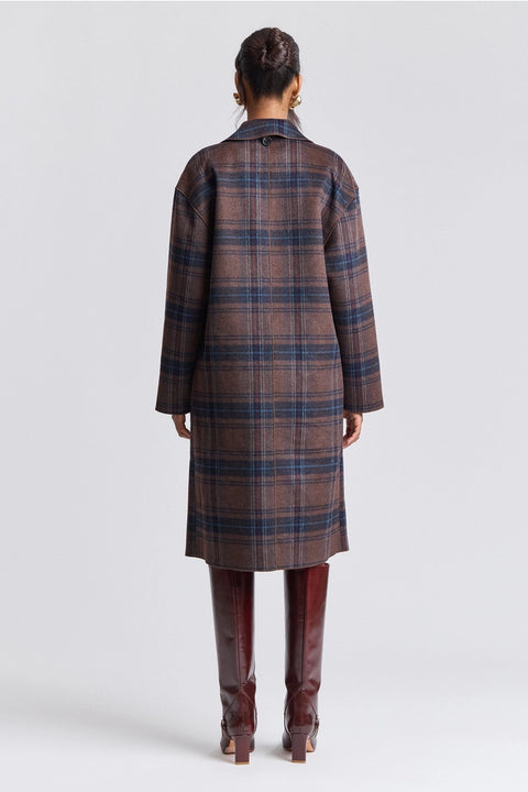 Plaid Wool Blend Scarf Trim Coat