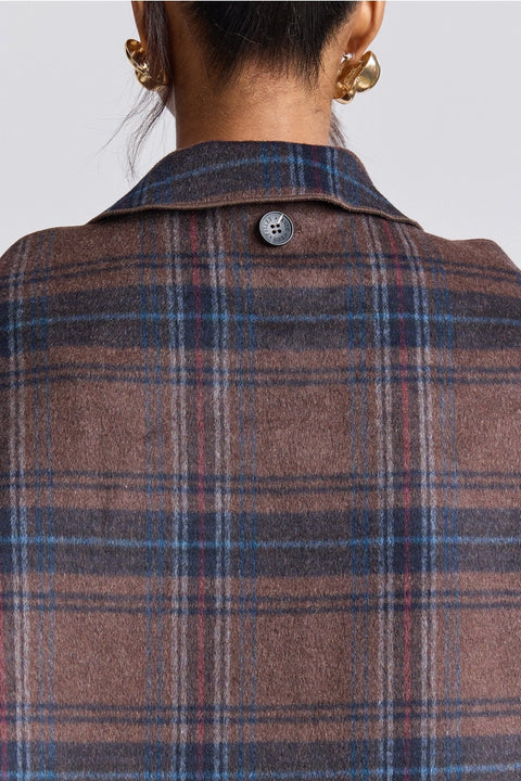 Plaid Wool Blend Scarf Trim Coat