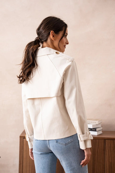 Plain Cropped Cotton Trench Coat White-COAT-Attentif Paris-S-Urbanheer