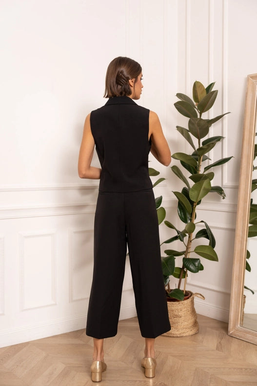 Plain Cropped Sleeveless Suit Vest Black