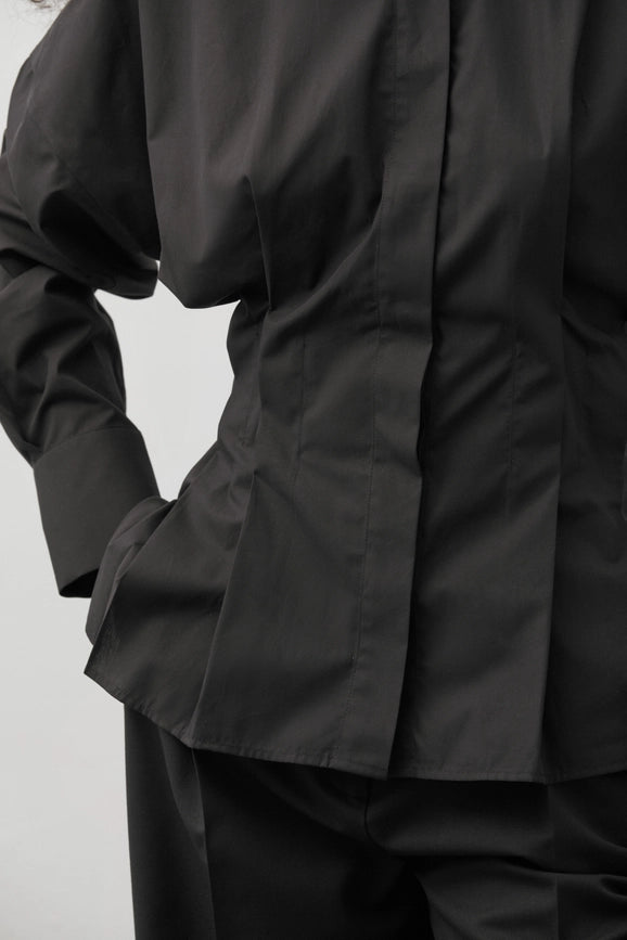 Pleat-Detail Shirt Black-Shirt-A LINE-XS-Black-Urbanheer