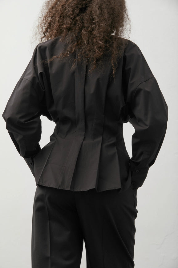 Pleat-Detail Shirt Black-Shirt-A LINE-XS-Black-Urbanheer