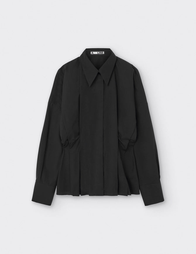 Pleat-Detail Shirt Black-Shirt-A LINE-XS-Black-Urbanheer