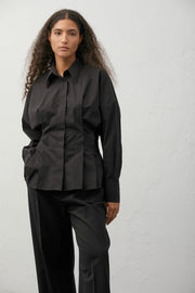 Pleat-Detail Shirt Black-Shirt-A LINE-XS-Black-Urbanheer