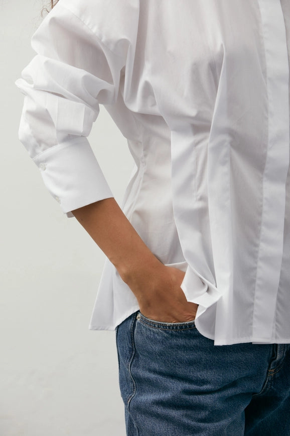 Pleat-Detail Shirt White-Shirt-A LINE-XS-White-Urbanheer