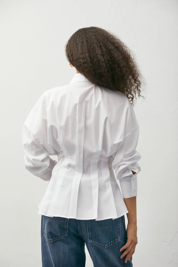 Pleat-Detail Shirt White-Shirt-A LINE-XS-White-Urbanheer