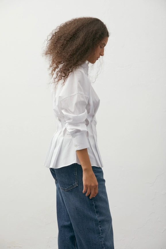 Pleat-Detail Shirt White-Shirt-A LINE-XS-White-Urbanheer