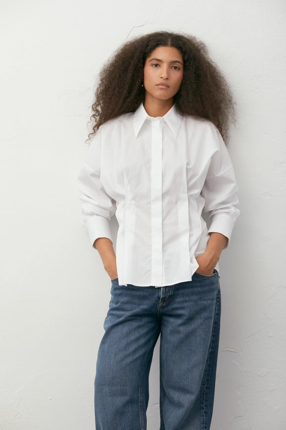 Pleat-Detail Shirt White-Shirt-A LINE-XS-White-Urbanheer