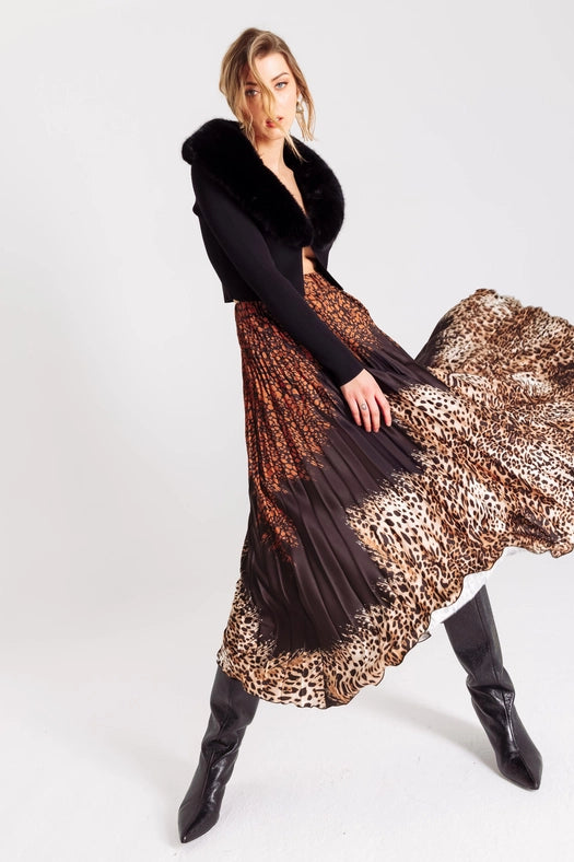Pleated Animal Print Long Skirt-Skirt-Miawhitemilano-S-Urbanheer