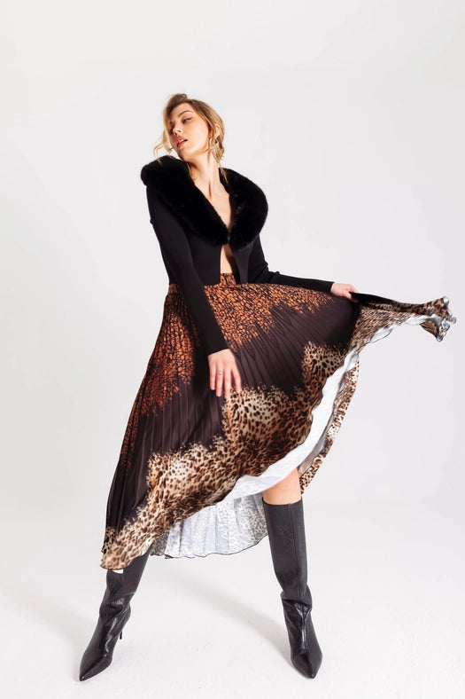 Pleated Animal Print Long Skirt-Skirt-Miawhitemilano-S-Urbanheer