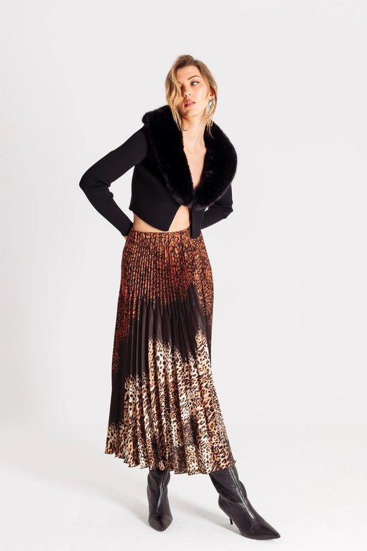 Pleated Animal Print Long Skirt-Skirt-Miawhitemilano-S-Urbanheer