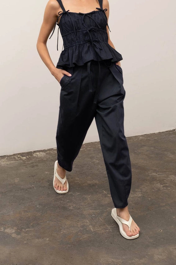 Pleated Belted Pants-Pants-Moon River-XS-NAVY-Urbanheer
