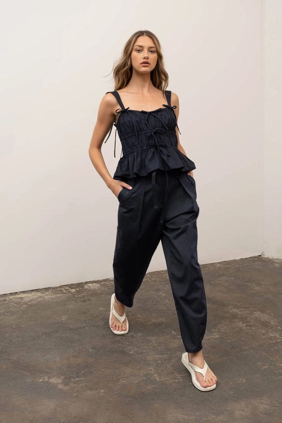 Pleated Belted Pants-Pants-Moon River-XS-NAVY-Urbanheer