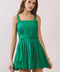 Pleated Bodice Square Neck Matching Belt Dress