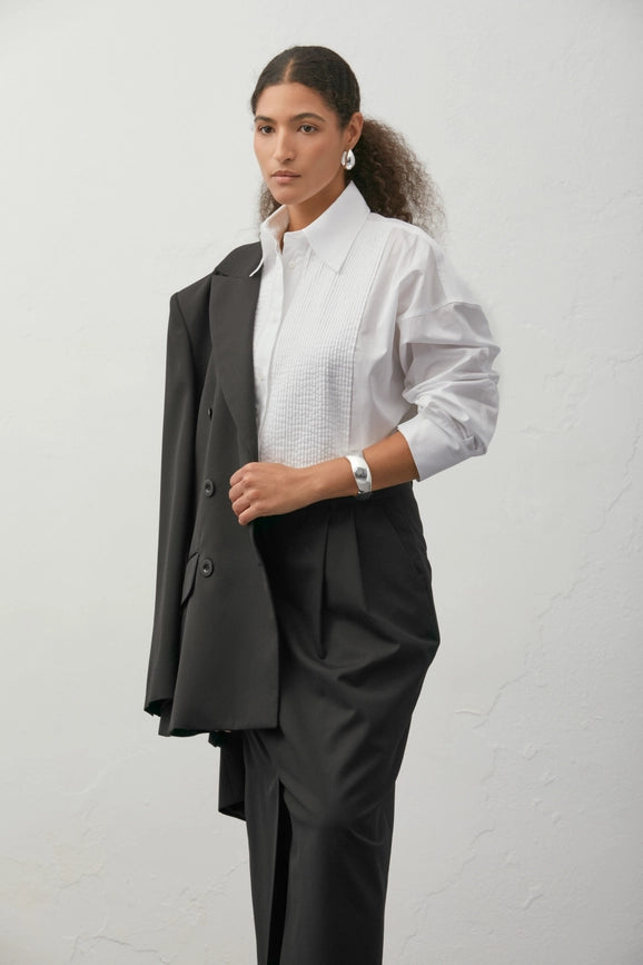 Pleated Boxy Shirt-Shirt-A LINE-XXS/XS-White-Urbanheer