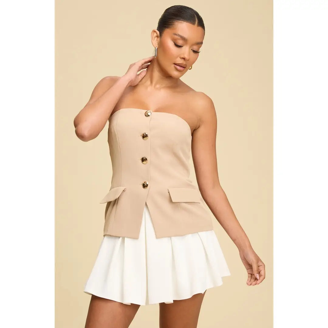 Pleated Button Contrast Romper