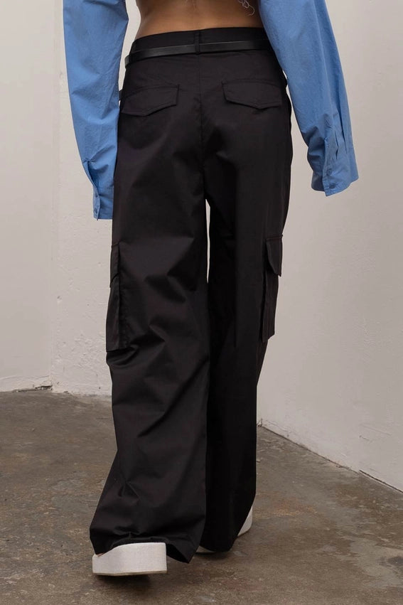 Pleated Cargo Trousers-Cargo Trousers-Moon River-XS-BLACK-Urbanheer