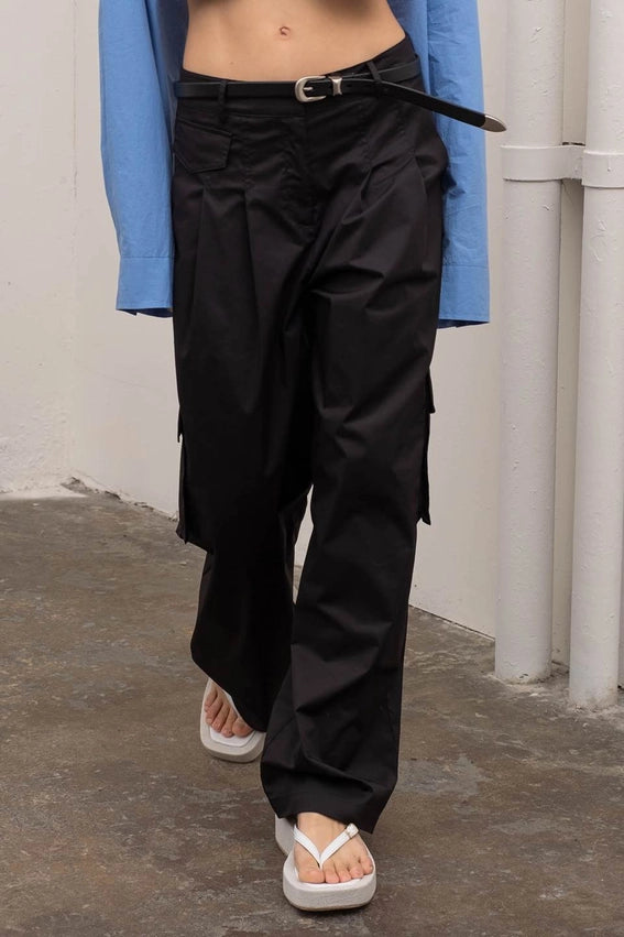 Pleated Cargo Trousers-Cargo Trousers-Moon River-XS-BLACK-Urbanheer