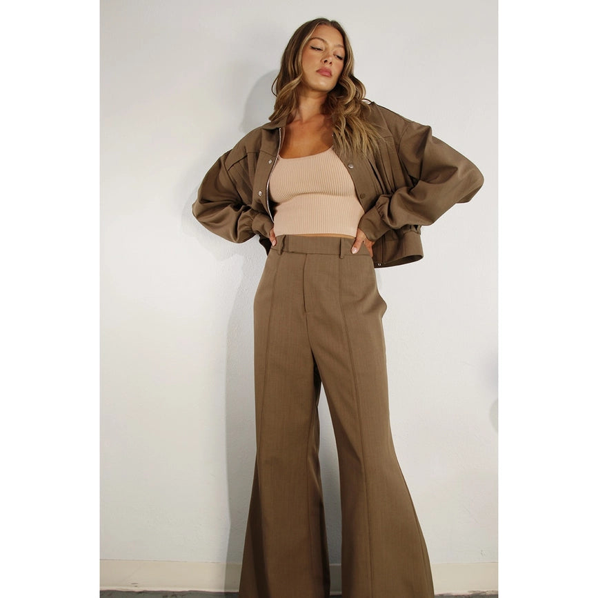 Pleated Crop Jacket and Pants Set CHOCOLATE BROWN-Set-Mulla-S-CHOCOLATE BROWN-Urbanheer