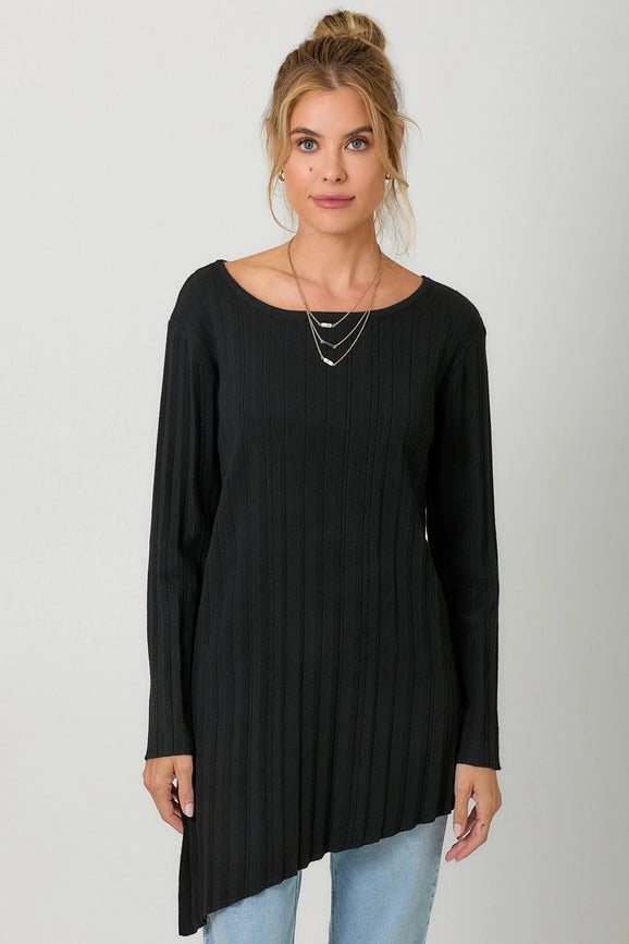 Pleated Diagonal Cut Sweater-Sweater-Mystree-S-Black-Urbanheer