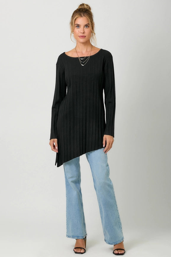 Pleated Diagonal Cut Sweater-Sweater-Mystree-S-Black-Urbanheer