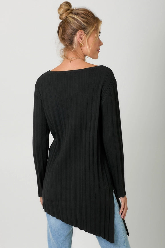 Pleated Diagonal Cut Sweater-Sweater-Mystree-S-Black-Urbanheer