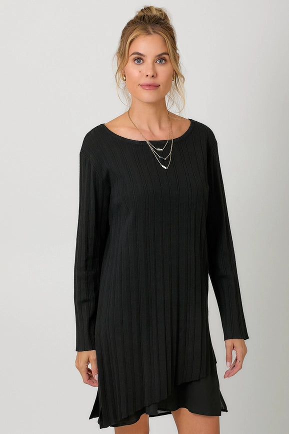 Pleated Diagonal Cut Sweater-Sweater-Mystree-S-Black-Urbanheer