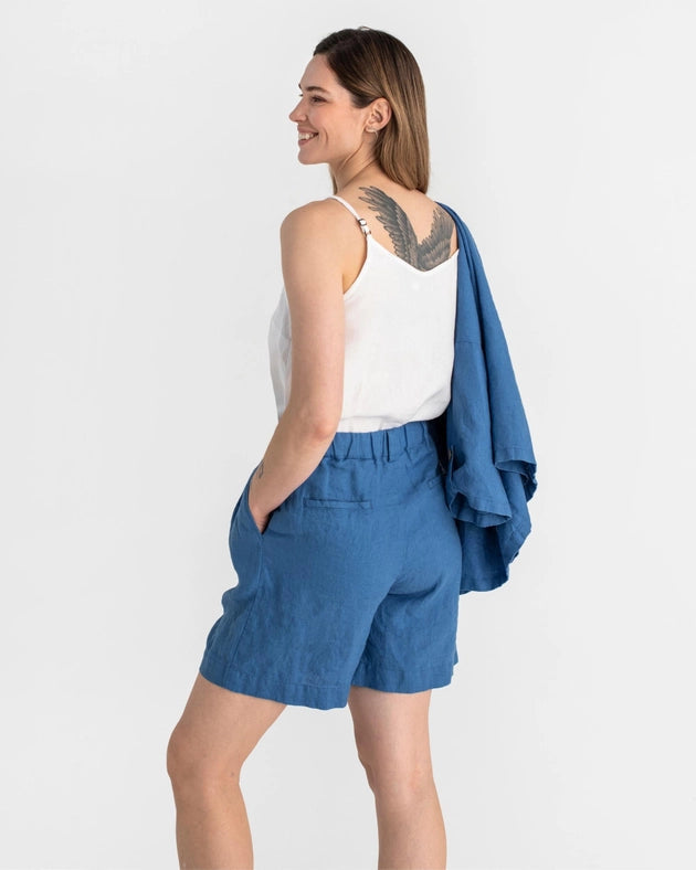 Pleated Linen Shorts Bagan in Cobalt Blue-Shorts-MagicLinen-XS-Urbanheer