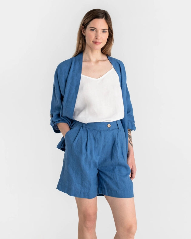 Pleated Linen Shorts Bagan in Cobalt Blue-Shorts-MagicLinen-XS-Urbanheer